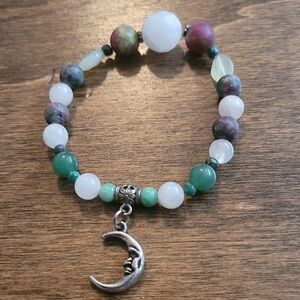 Elegant Multi-Color Beaded Bracelet with Moon Charm